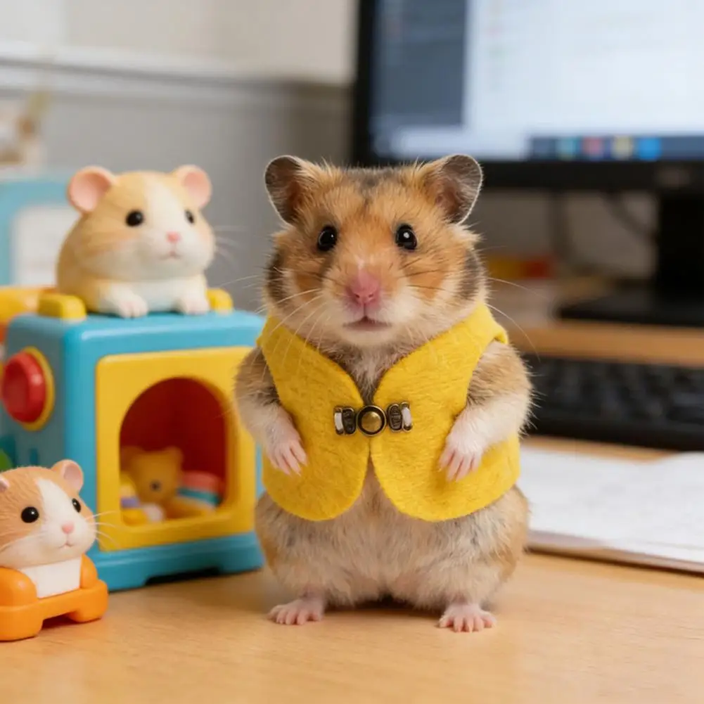 Woolen Hamster Vest Small Pet Coat Sleeveless Hamster Jacket with Retro Buckle Warm Pet Apparel for Hamsters Party Outfit