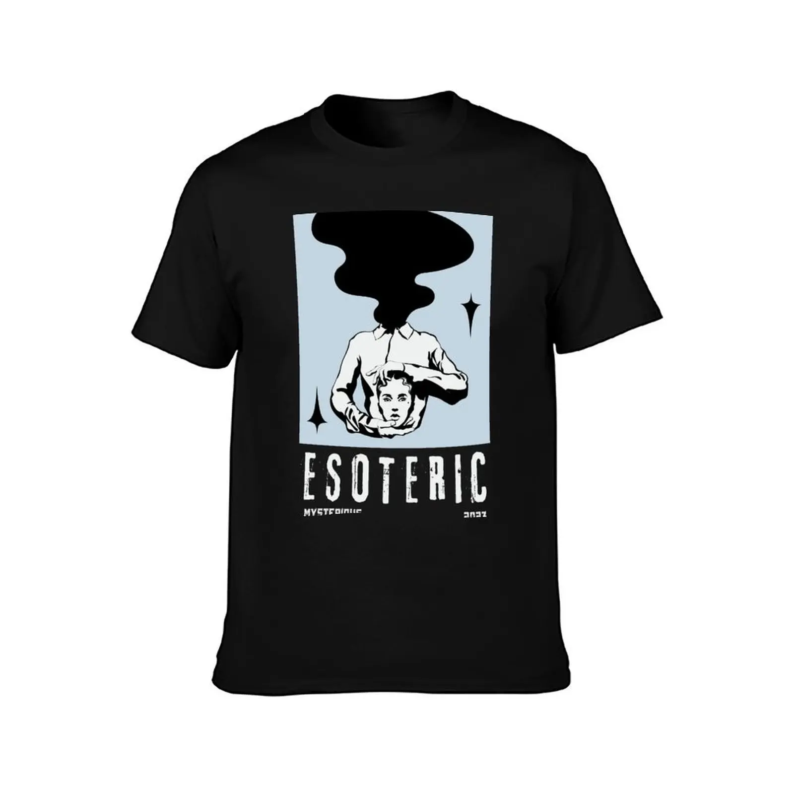 Esoteric - Mysterious Pastel Blue Background T-Shirt, Summer Casual Cotton Tee, Oversized Streetwear Tops, Vintage Graphic Print