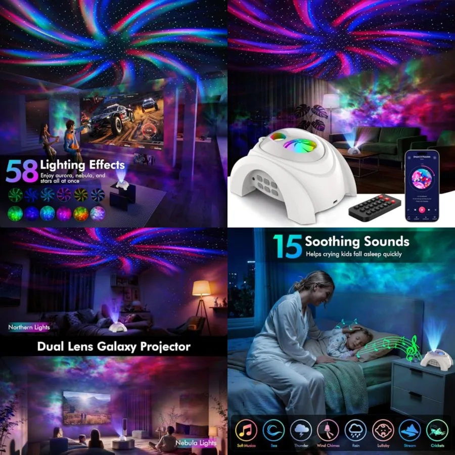 

Dual Lens Galaxy Projector, Star Projector for Bedroom with White Noise and Bluetooth Speaker, Remote, Timer, Aurora and Nebula