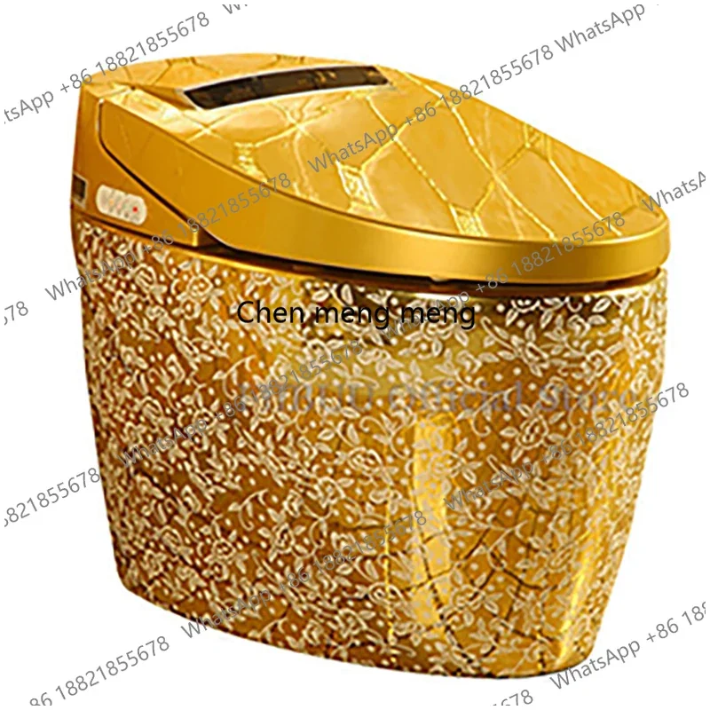 One Piece Golden Smart Toilet Bidet Built In Concealed Cistern Intelligent Toilet Elongated Warm Water Night Light Heated Seat