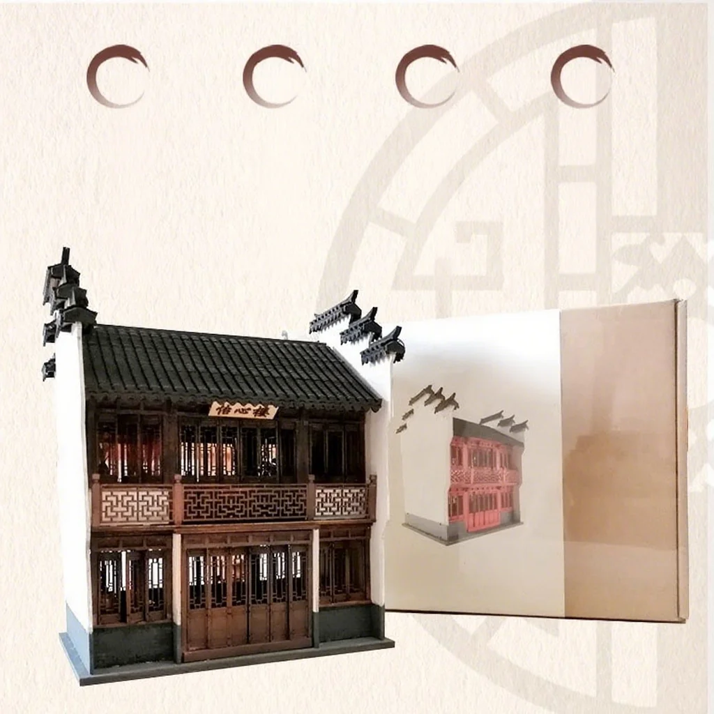 3D Chinese Classical Architecture Assembly Model Basswood Miniature Pavilion Kit for Traditional Garden Diorama Display Decor