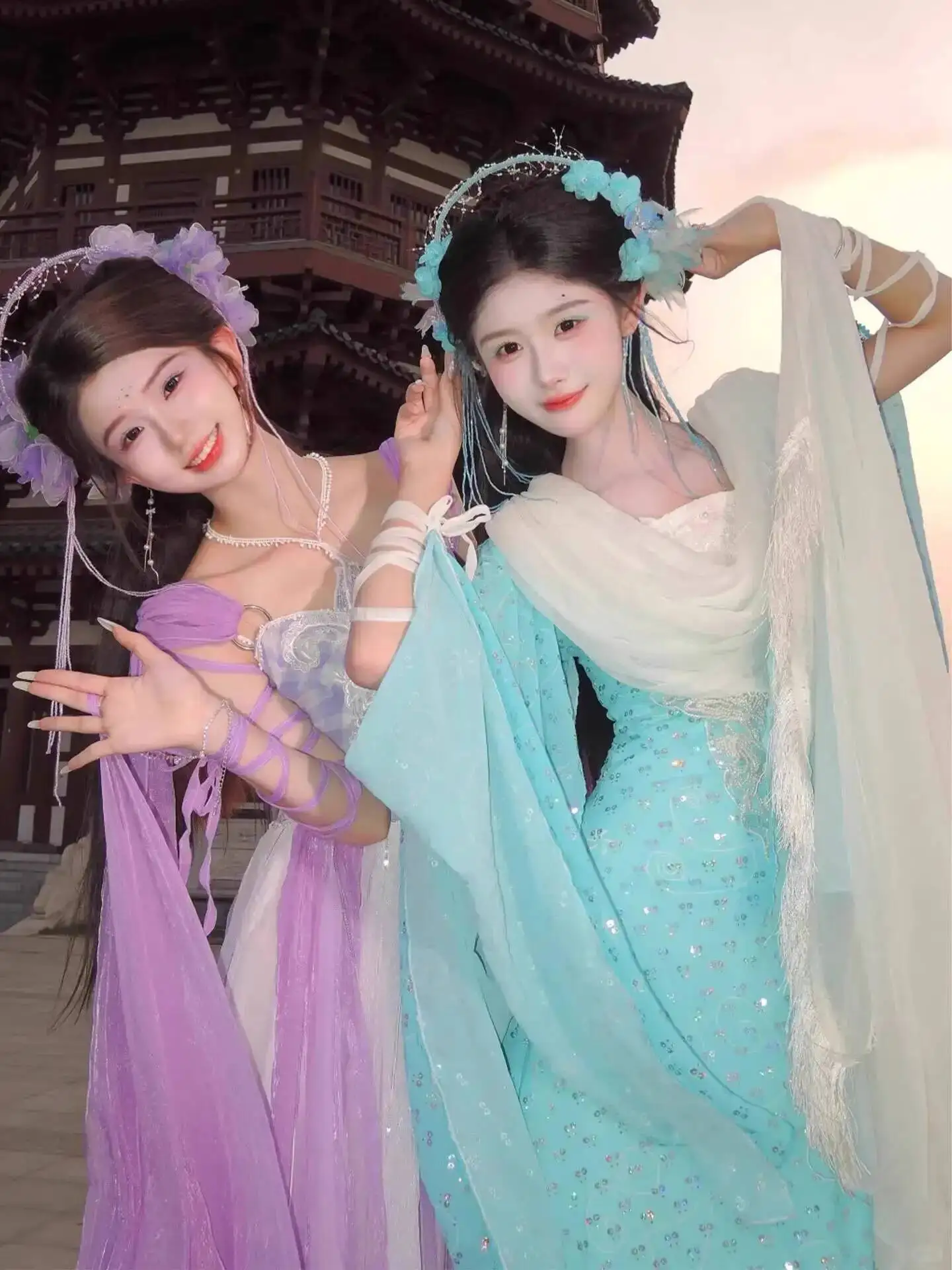 كوس هالوين تأثيري Hanfu بهيجة سبعة الجنيات المسلسلات التلفزيونية نفس النمط القديم زي الصيف المتدفقة رائع الجنية القديمة