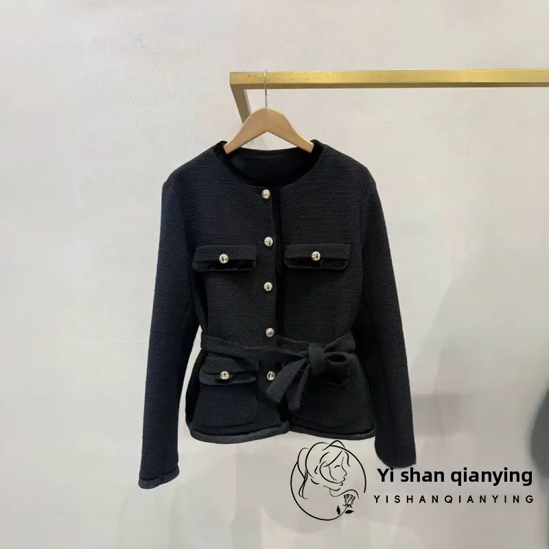 

round Ne Single Buttoned Waist Belted Small Fraance Sle Jaet for Women Faionable Autumn Winter New Arrival