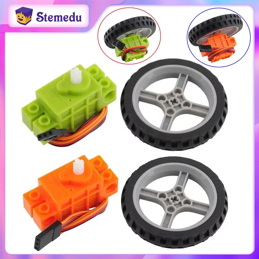 4PCS Geekservo 360 Degree Continuous Rotation Servo With Wheel Programmable Compatible With Legoeds Micro:bit Building Blocks