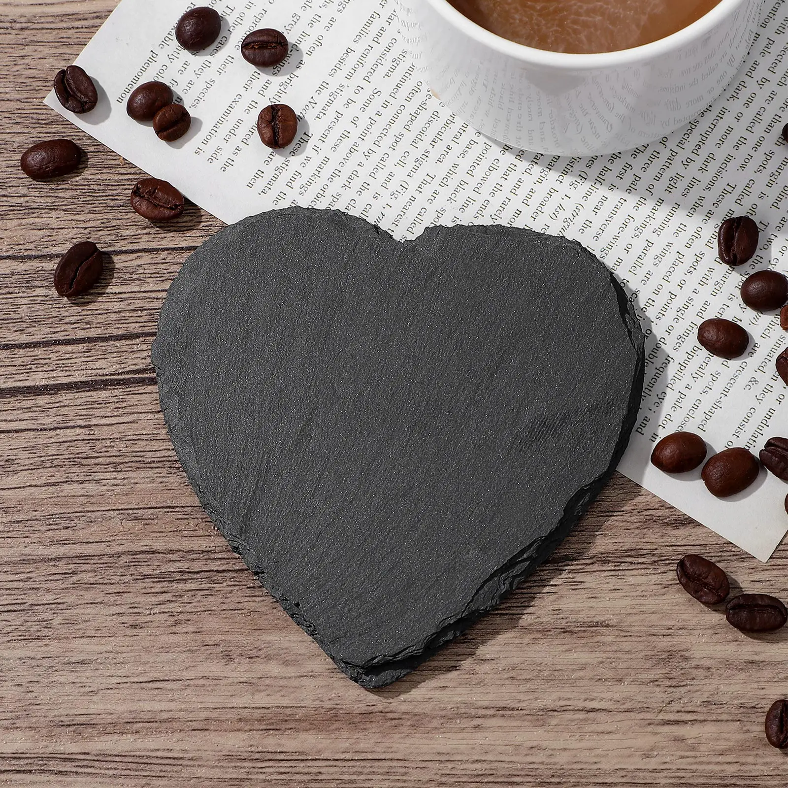 

4 Pcs Heart-shaped Coasters Black for Drinks Stone Beverage Cup Accessories