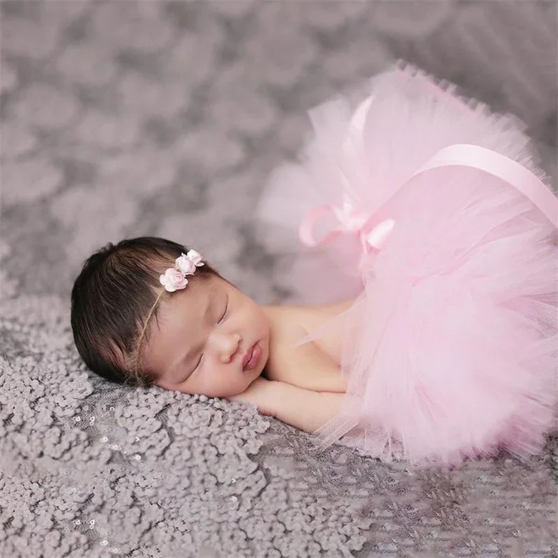 Newborn Baby Tulle Tutu Skirt Photography Props Bowknot Infant Girls Photo Props Headband Set Kids Hat Photography Accessories