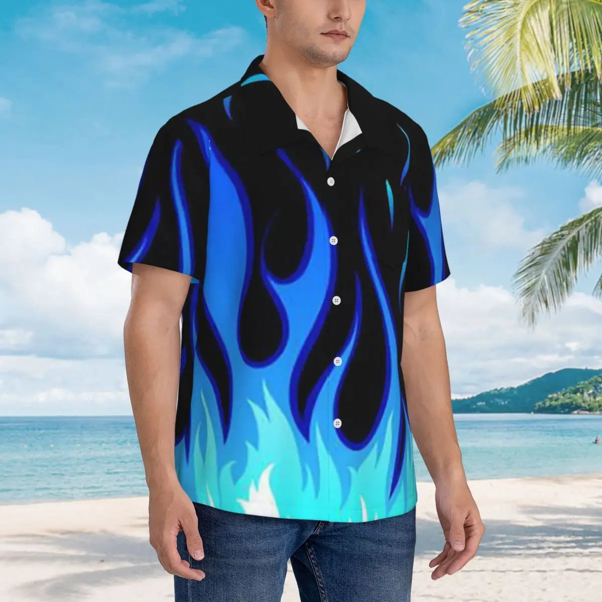 

Гавайские рубашки Big Fire Flames Burning Flame, забавная мужская рубашка с коротким рукавом для лета, пляжа, мужские топы с лацканами