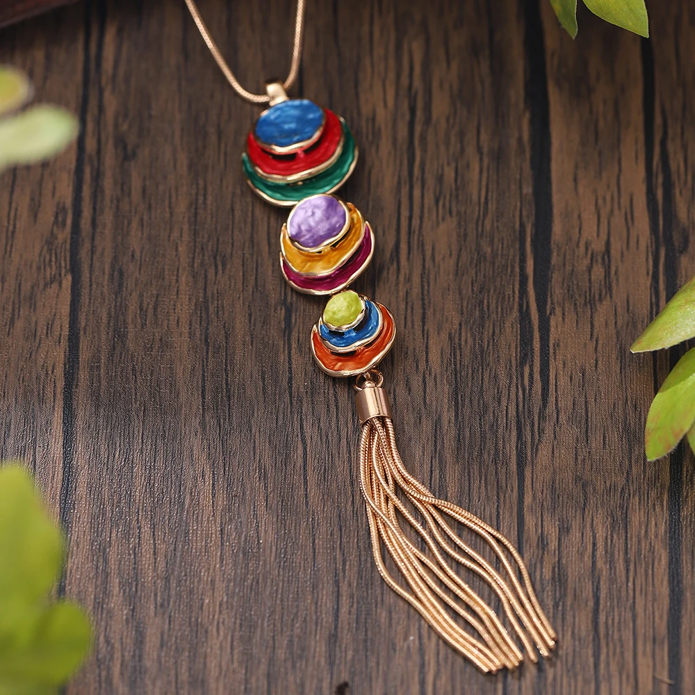 Fashion 3-Layer Round Chain Tassels Pendant Necklace for Women Accessories Trendy Gold Color Long Necklaces Party Jewelry Gift
