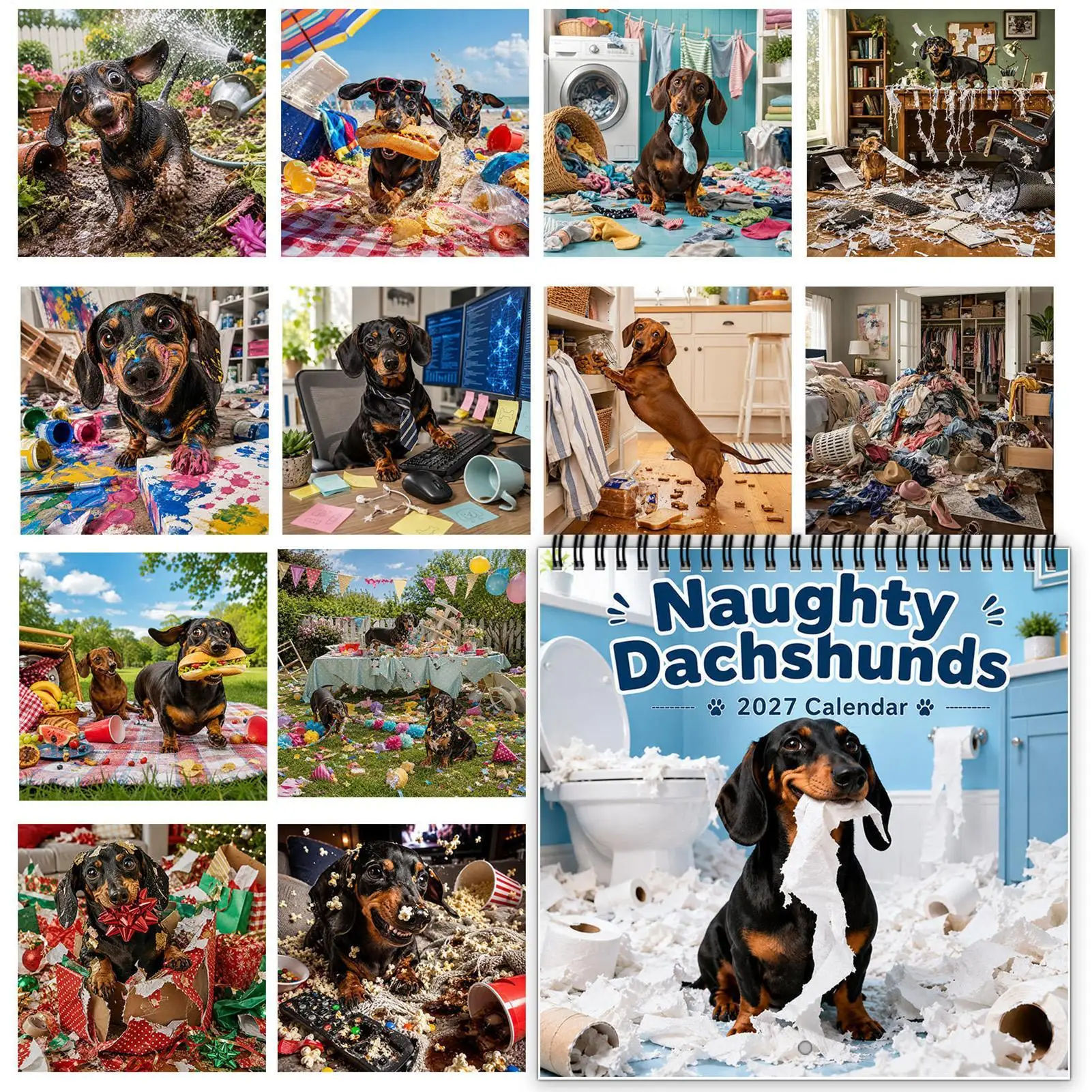 2027 Dachshund Puppy Calendar with Thick Paper Pages 12 Month Hanging Design for Daily Planning Scheduling Home Office Decor
