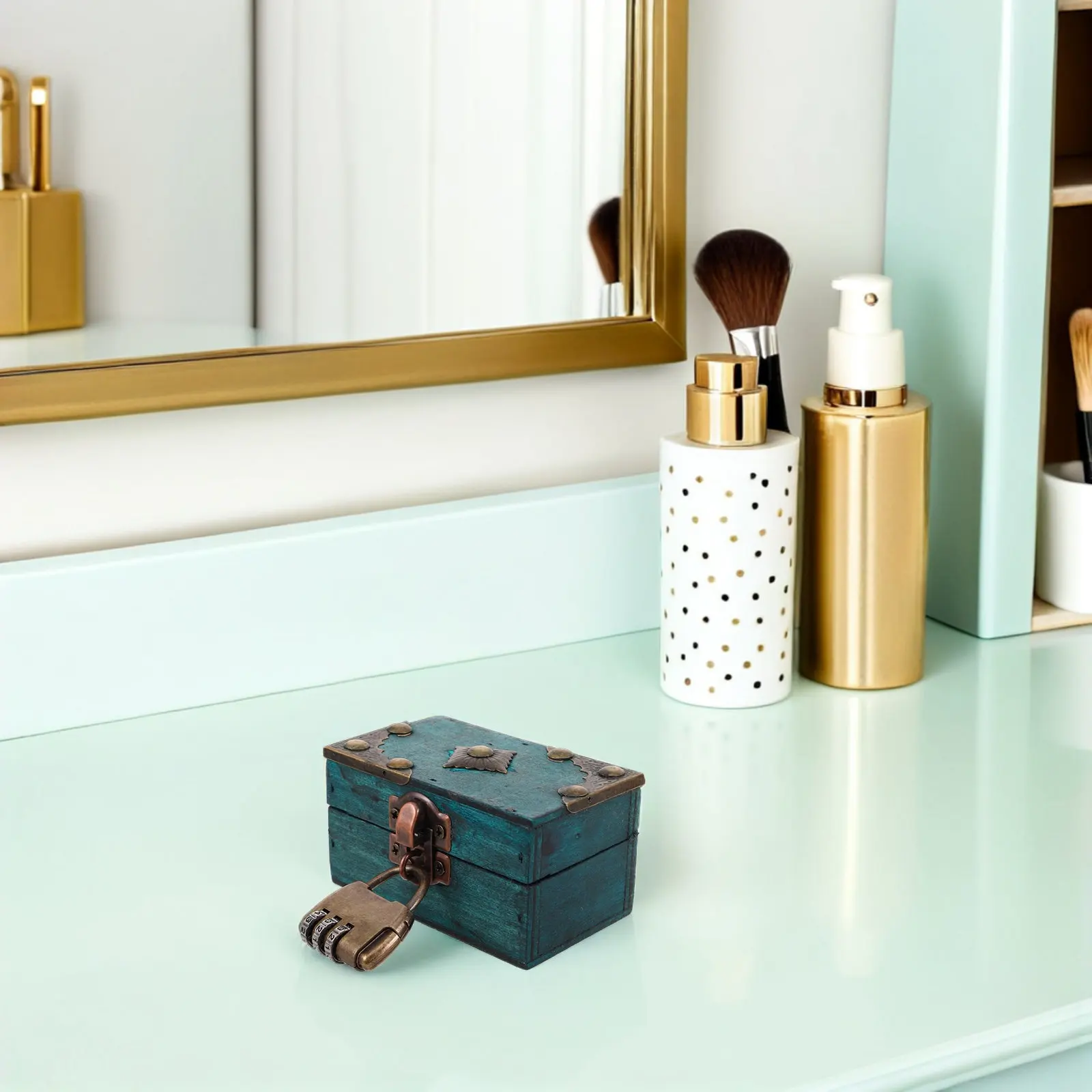 

Retro Wood Jewelry Box Password Lock 9x5.5x5cm Vintage Style Display Storage Case for Necklaces Trinkets Women