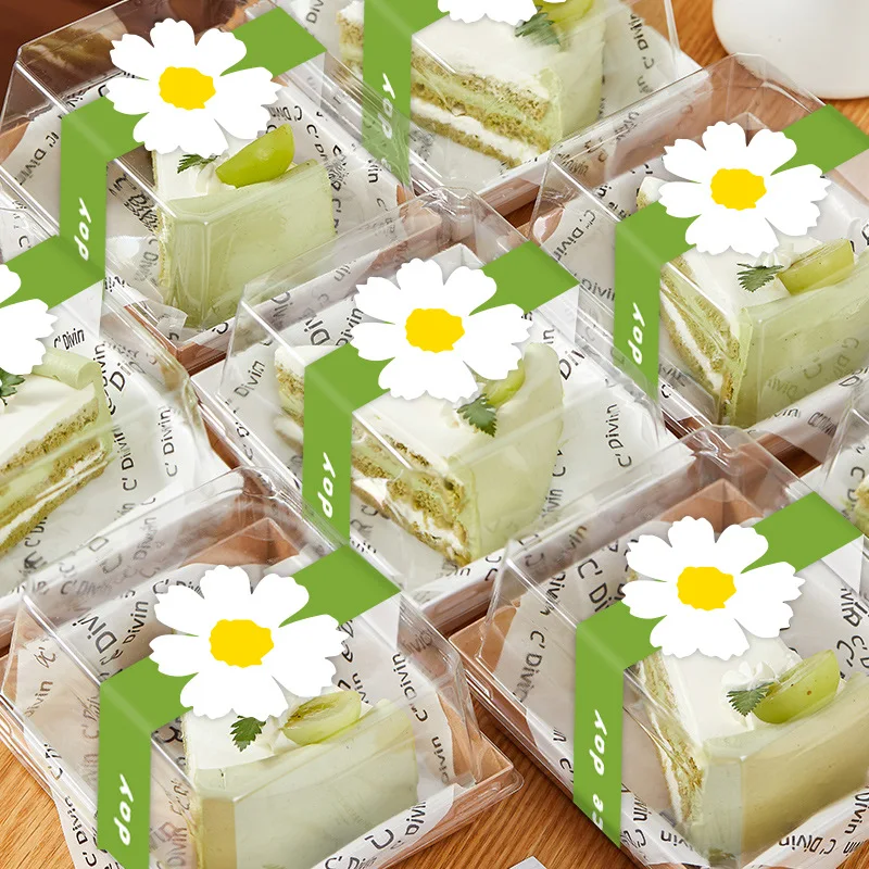 100개/세트 롱 스트립 그린 플라워 베이킹 스티커 베이킹 포장용 감사합니다 스티커 수제 선물 봉투