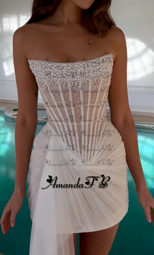 أماندا العصرية سكوب الرقبة كوكتيل فستان العودة للوطن بلا أكمام اللؤلؤ Ruched غمد العودة للوطن الجلباب دي سواريه مخصص