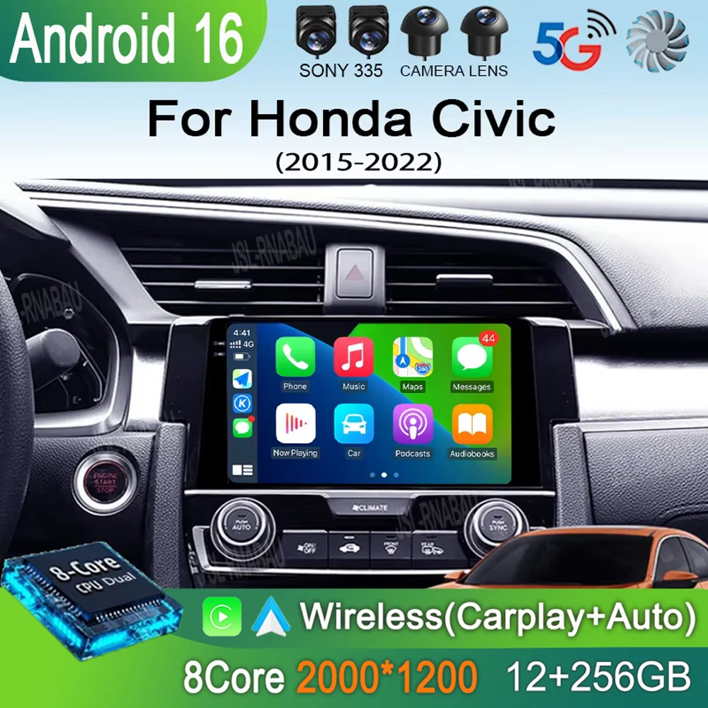 

Автомагнитола Android 16 с 9-дюймовым экраном для Honda Civic 2015-2022, мультимедийный видеоплеер, GPS-навигация, стереосистема, CarPlay, Bluetooth