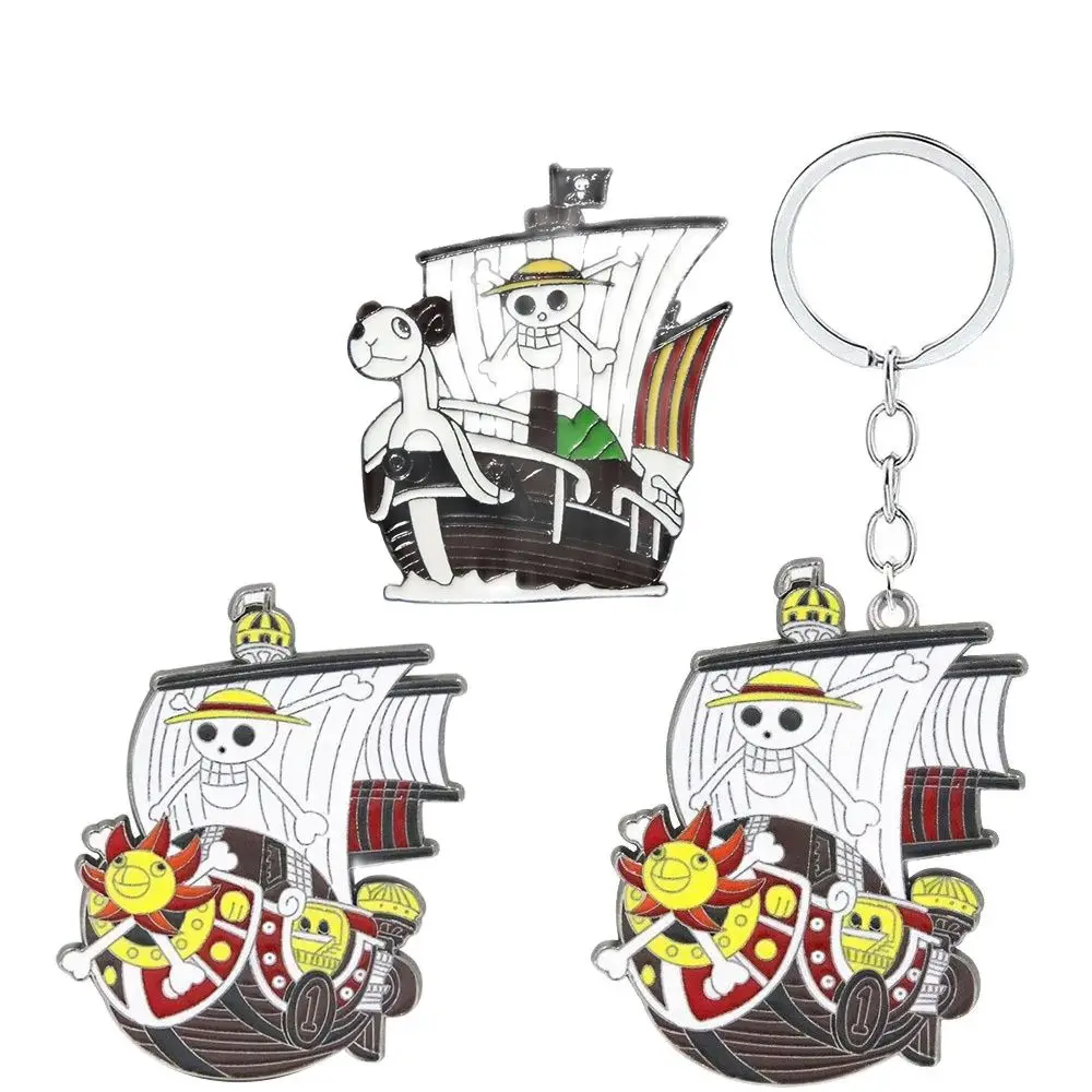 Anime One Piece Boats Brooches Going Merry Thousand Sunny Ship Metal Keychains Badges Pins Emblem Bag Collar Accessories Figure