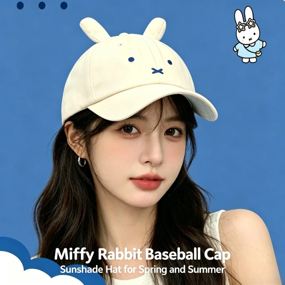 Niedliche Miffy-Kaninchen-Sportkappe, Sonnenschutz und Sonnenschirm für Frühling, Sommer und Herbst, Gesichtsbedeckend, kleiner und super süßer Hut