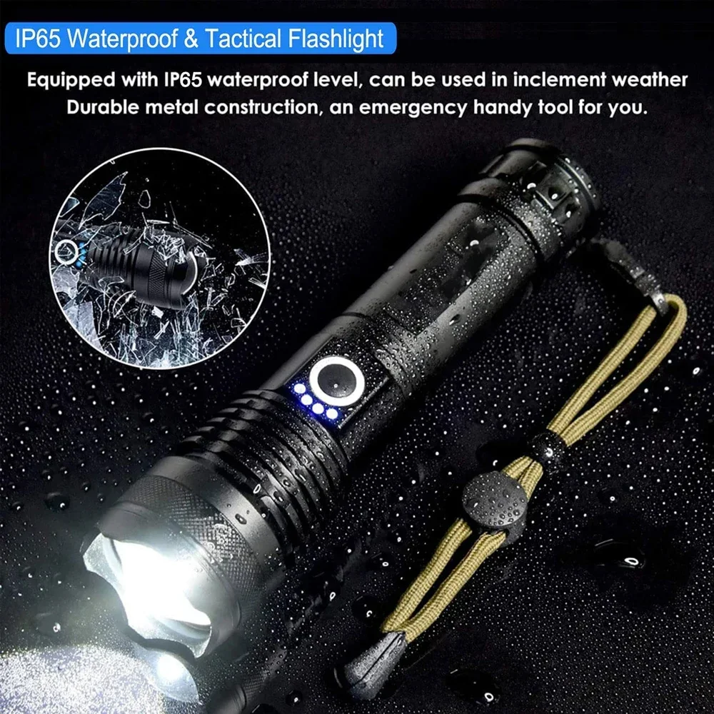 High Power XHP50.2 USB Rechargeable White/Yellow Led Flashlight 4Cores Torch Set Zoomable Usb Hand Lantern For Camping Outdoor