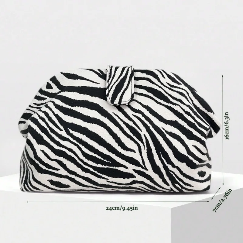 Fashionable Zebra Pattern  Flip-top Pleated Clutch Bag Retro Soft Texture Women's Autumn/Winter Evening Party Bag Bolsa Feminina