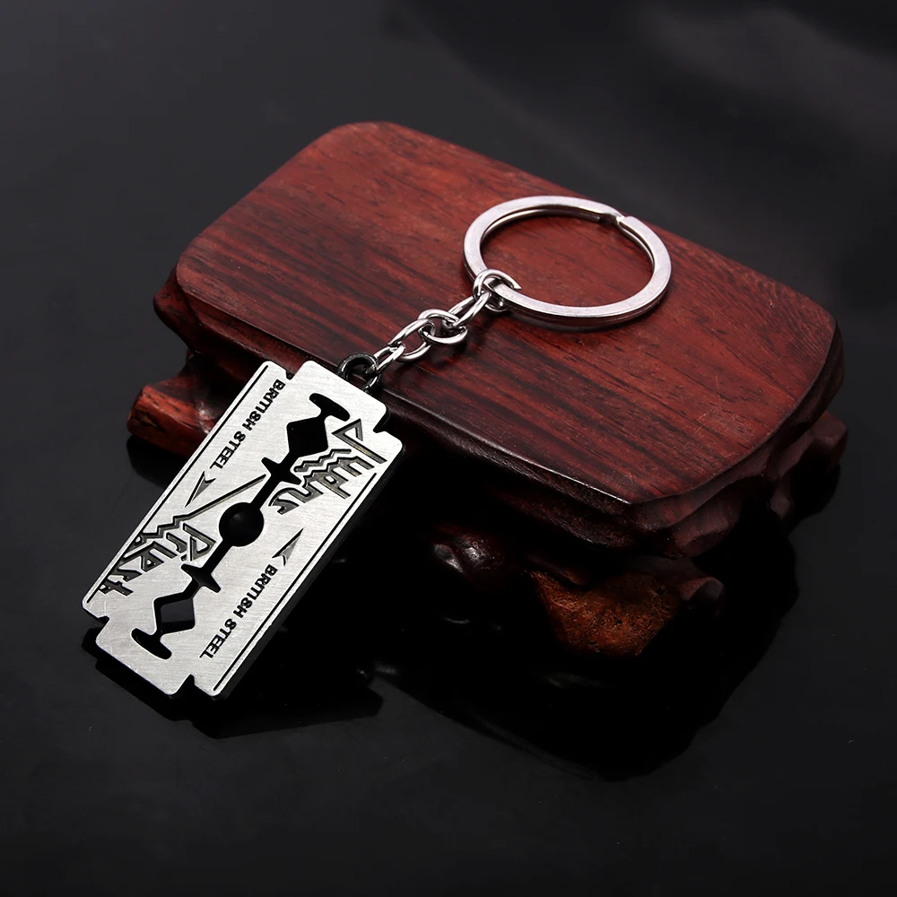 2024 New Keychain Hip Hop Rock Band Judas Priest Blade Razor Shape Pendant Key Chain Men Metal Keyring Chaveiro Jewelry