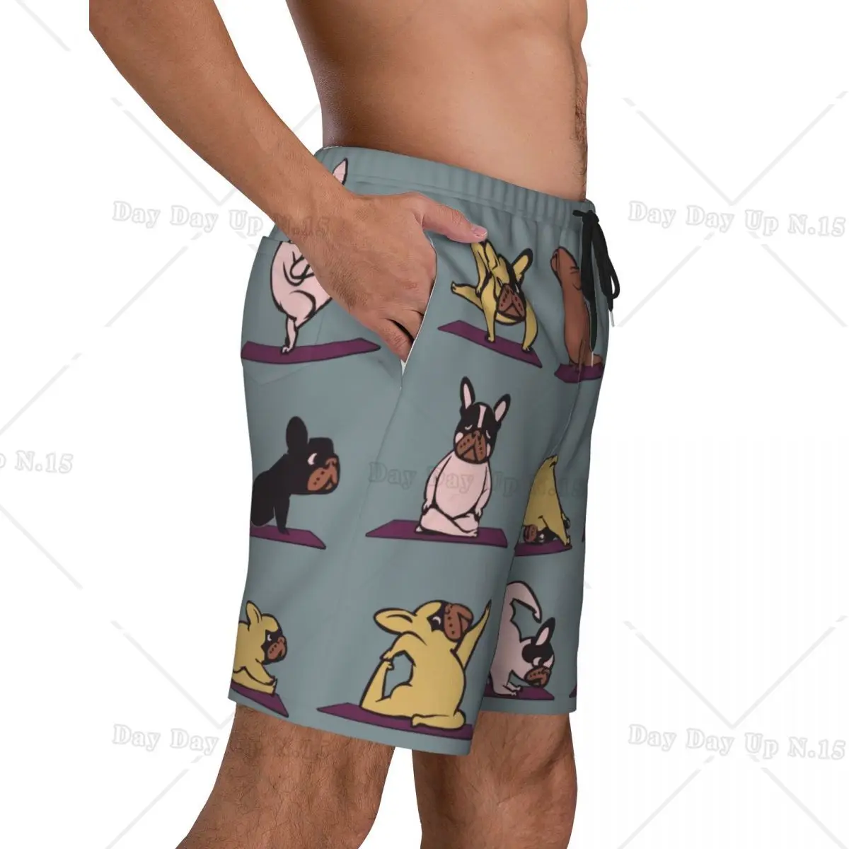 French Bulldog Yoga Print Mens Swim Trunks Quick Dry Swimwear Beach Board Shorts Frenchie Dog Lover Boardshorts