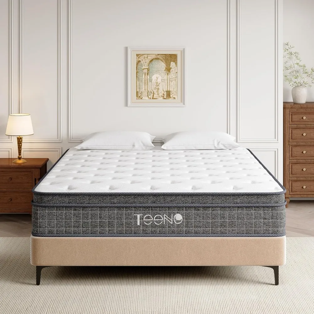 مرتبة كينج، مرتبة جيب من إسفنج الذاكرة مقاس 10 بوصة، مراتب هجينة زنبركية، مرتبة متوسطة الحجم في صندوق، معتمدة