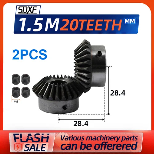 Imagen 1 del producto Engranaje cónico 1.5M20T Diámetro del orificio 8/10/12/14/15/16 mm Engranaje cónico de precisión Carbono 45 #   Piezas de máquina CNC de acero de 90 grados