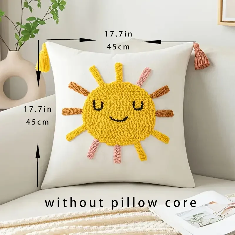 ‌ Funda de almohada con mechones bohemios, patrón geométrico sol dibujos animados, funda de cojín poliéster para sala