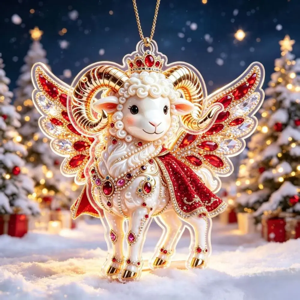 Christmas Tree Pendant Cute Sheep Acrylic Hanging Ornament 2027 New Year Festive Party Decor Home Ornament Supplies