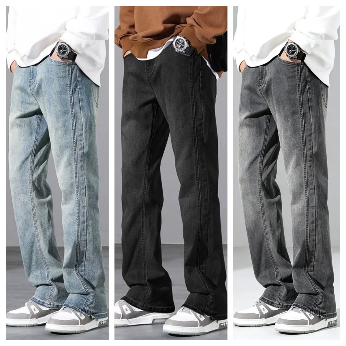 Loose Straight American High Street Jeans Men's Trendy Vintage Elastic Long Trousers New Style Casual Cotton Jeans Clean Fit