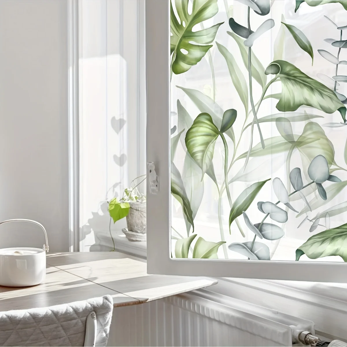 1PCS plant leaf pattern design adesivo per finestra privacy ad adsorbimento di elettricità statica, vetro antiaderente impermeabile con superficie