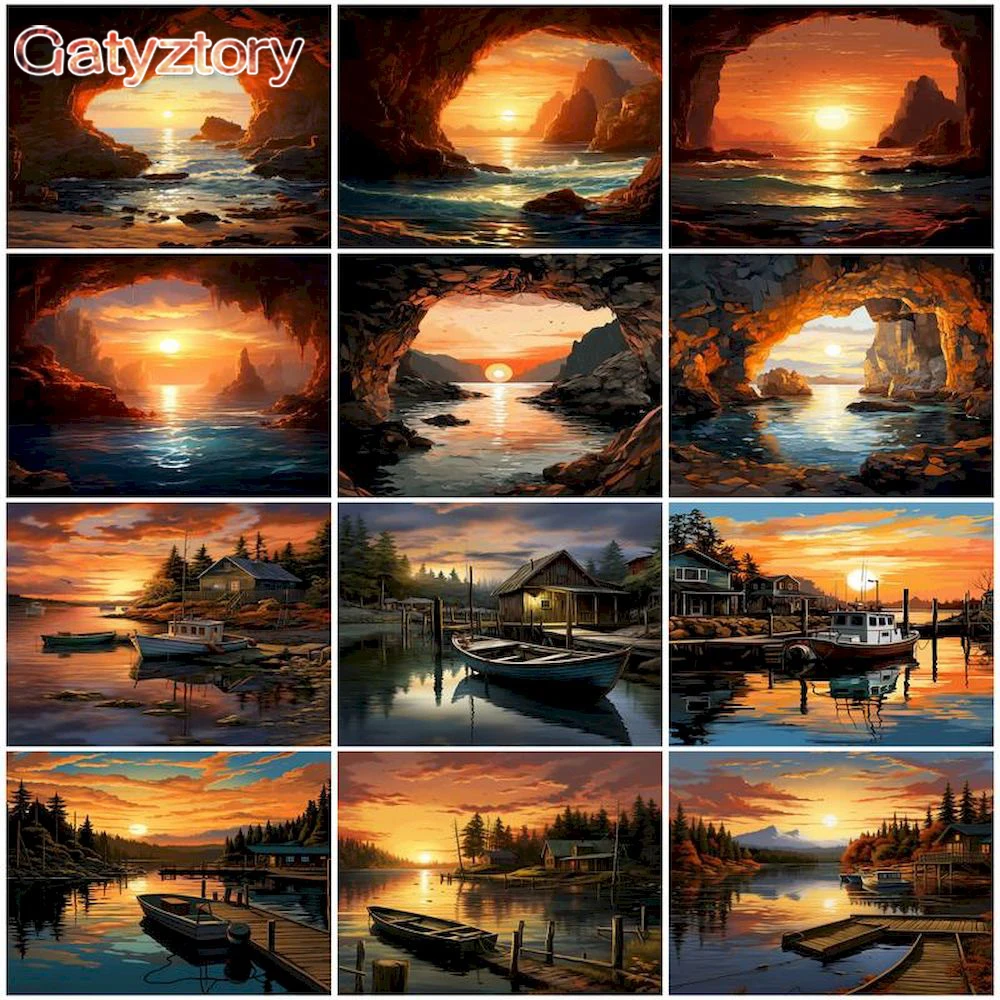 

GATYZTORY 60x75cm Paint By Numbers Kits Sunset Landscape DIY Painting By Numbers On Canvas Hand Painting Home Decoration