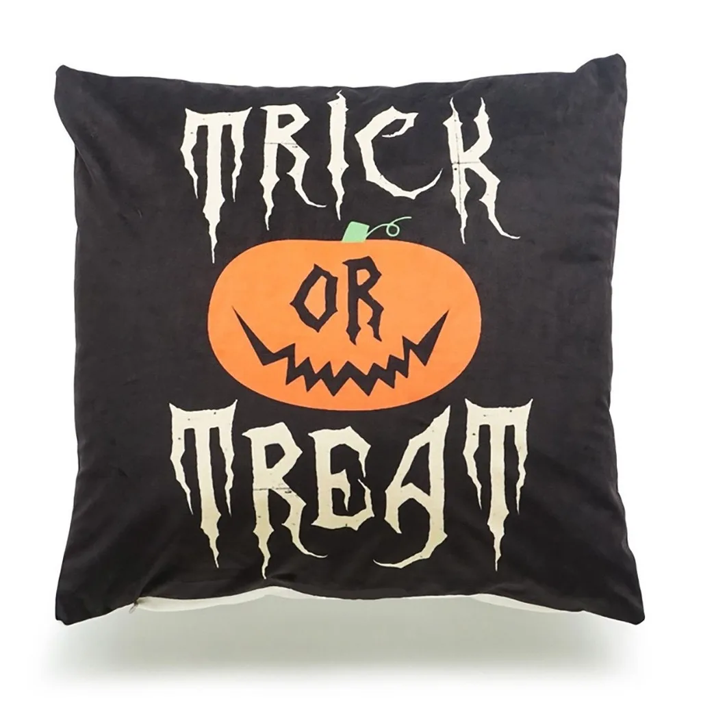 Halloween Cushion Cover Trick or Treat Pumpkin Linen Cotton Throw Pillow Cover Square Decorative Pillowcase Sofa Bed Home Decor