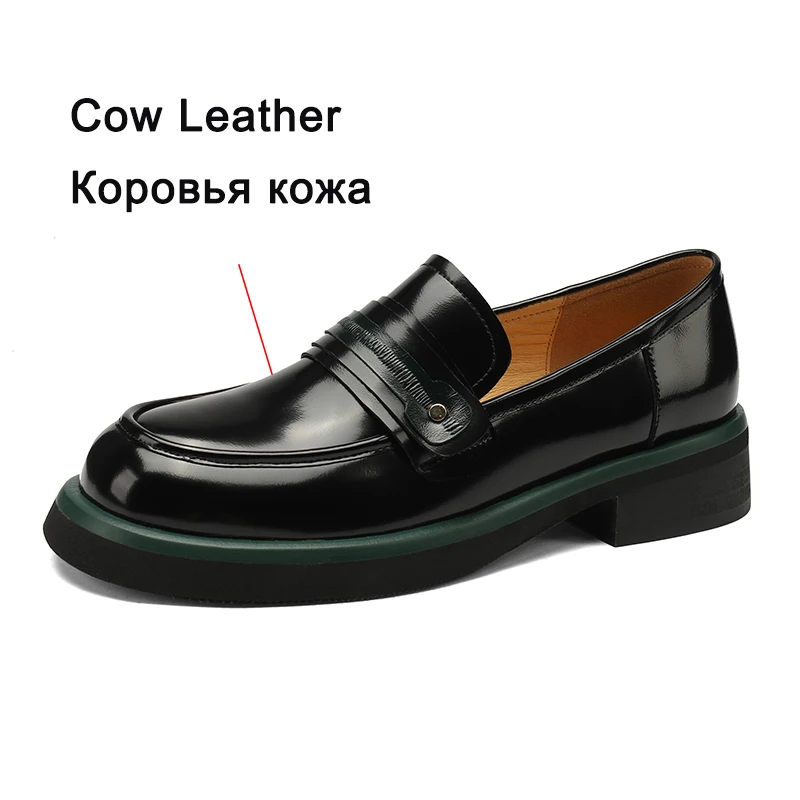 Taoffen Women Penny Loafers Genuine Leather Soft Sole Round Toe Casual Slip On Office Lady Flat Shoes Fashion Designer JK School