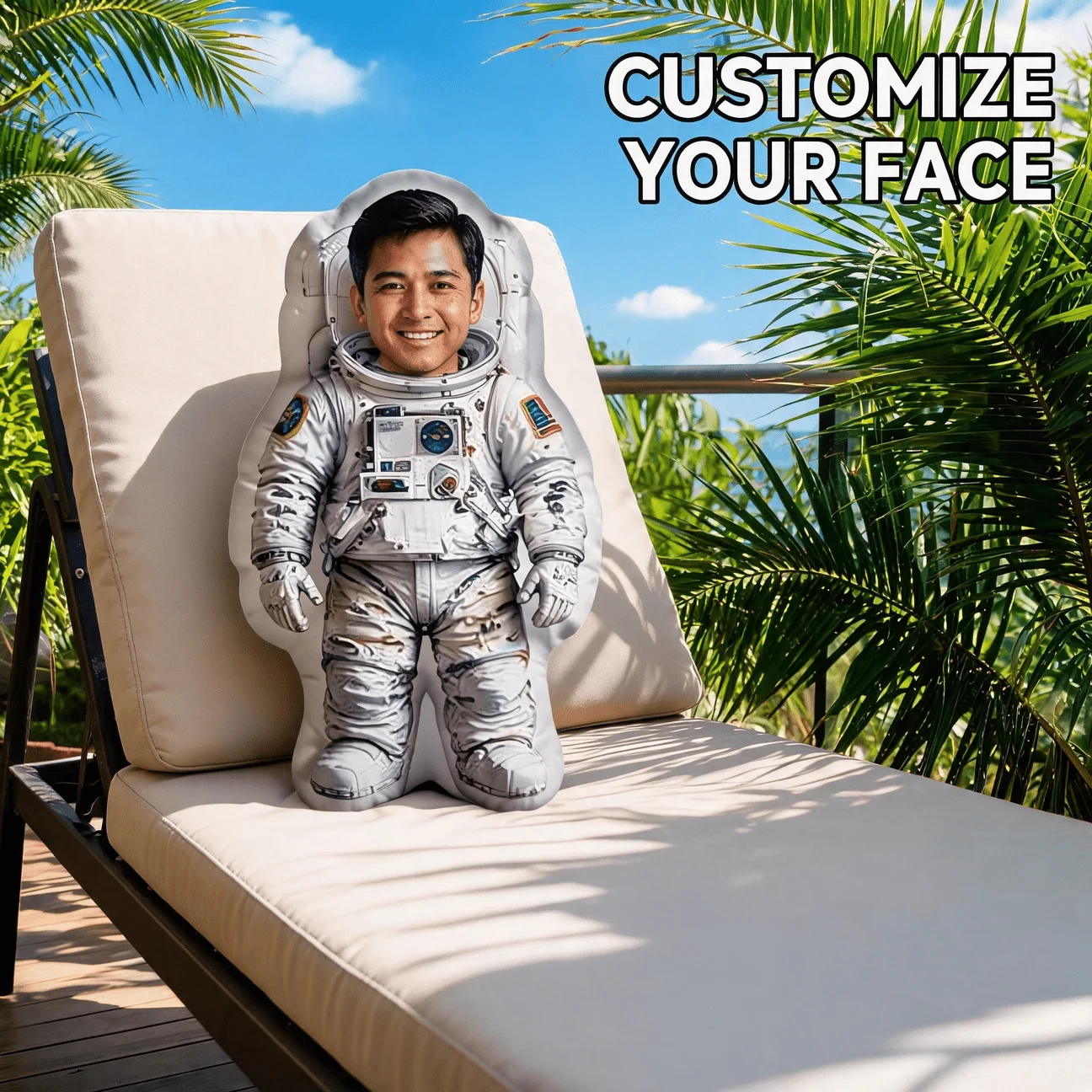 Custom Photo Astronaut Shaped Pillow, Personalized Lunar Mission Space Suit Decorative Cushion, Unique Home Decor Accent for Sof