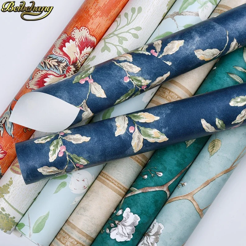 

beibehang 53X300 см, ретро-американские пасторальные цветы, самоклеящиеся обои для стен, настенная роспись для гостиной, спальни, наклейка на стену