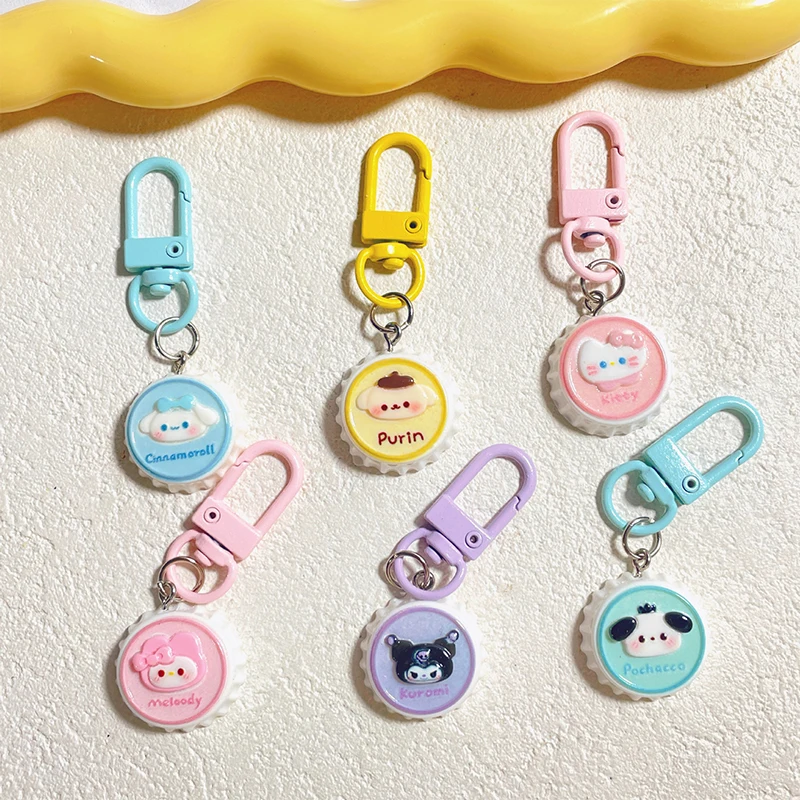 Cartoon Sanrio Bottle Cap Keychain Resin Pendant Cute Hello Kitty Cat Car Key Chain Ring Bag Charm Accessories Gift Keyring