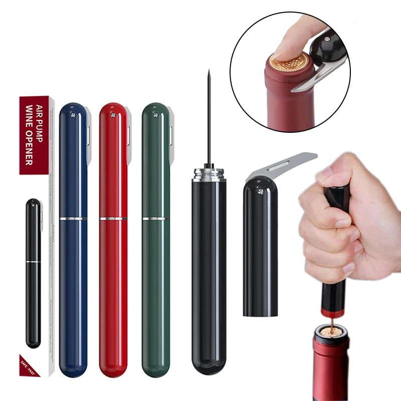 Air Pump Wine Opener With Foil Cutter Pen Safety Portable Pin Cork Remover Pneumatic Bottle Opener Cork Kitchen Bar Accessories