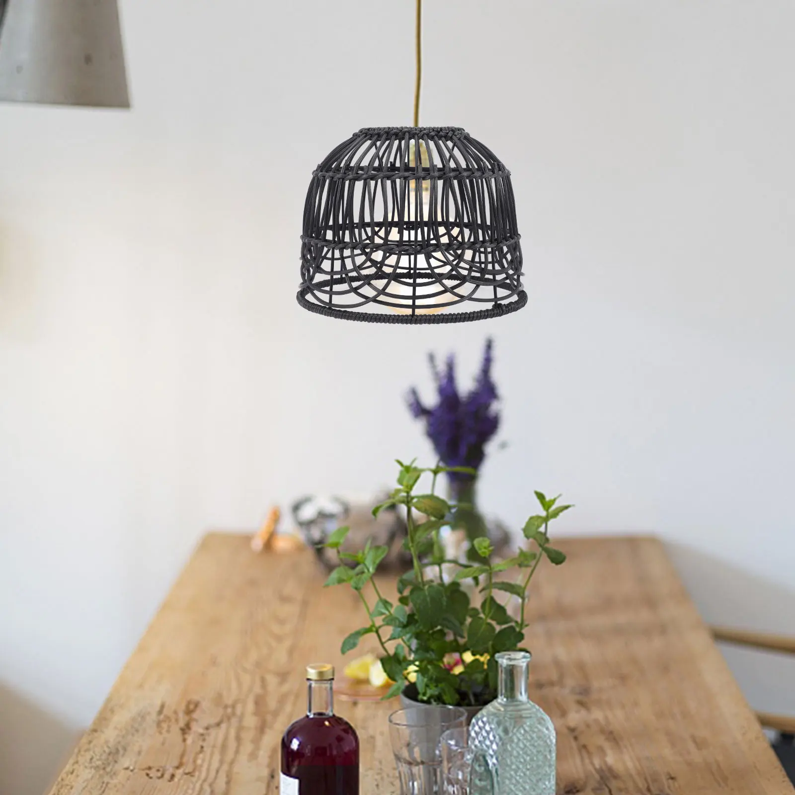 

Rattan Chandelier Lampshade Replacement Woven Pendant Light Woven Chandelier Shade Cover Black Study Room Lighting