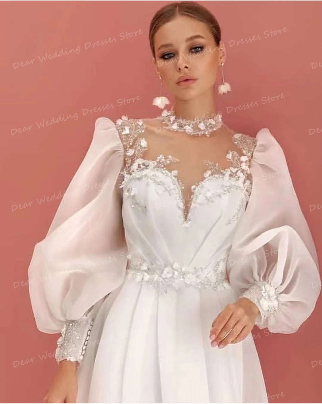 Robes de mariée princesse élégantes pour femmes, appliques en tulle chérie sexy, patients à manches longues, quelle que soit la robe formelle, robe éducative