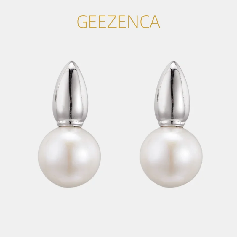 

GEEZENCA 925 Sterling Silver Pearl Ball Stud Earrings For Women French Minimalism Simple Trendy Dainty Small Stack Earring Gift