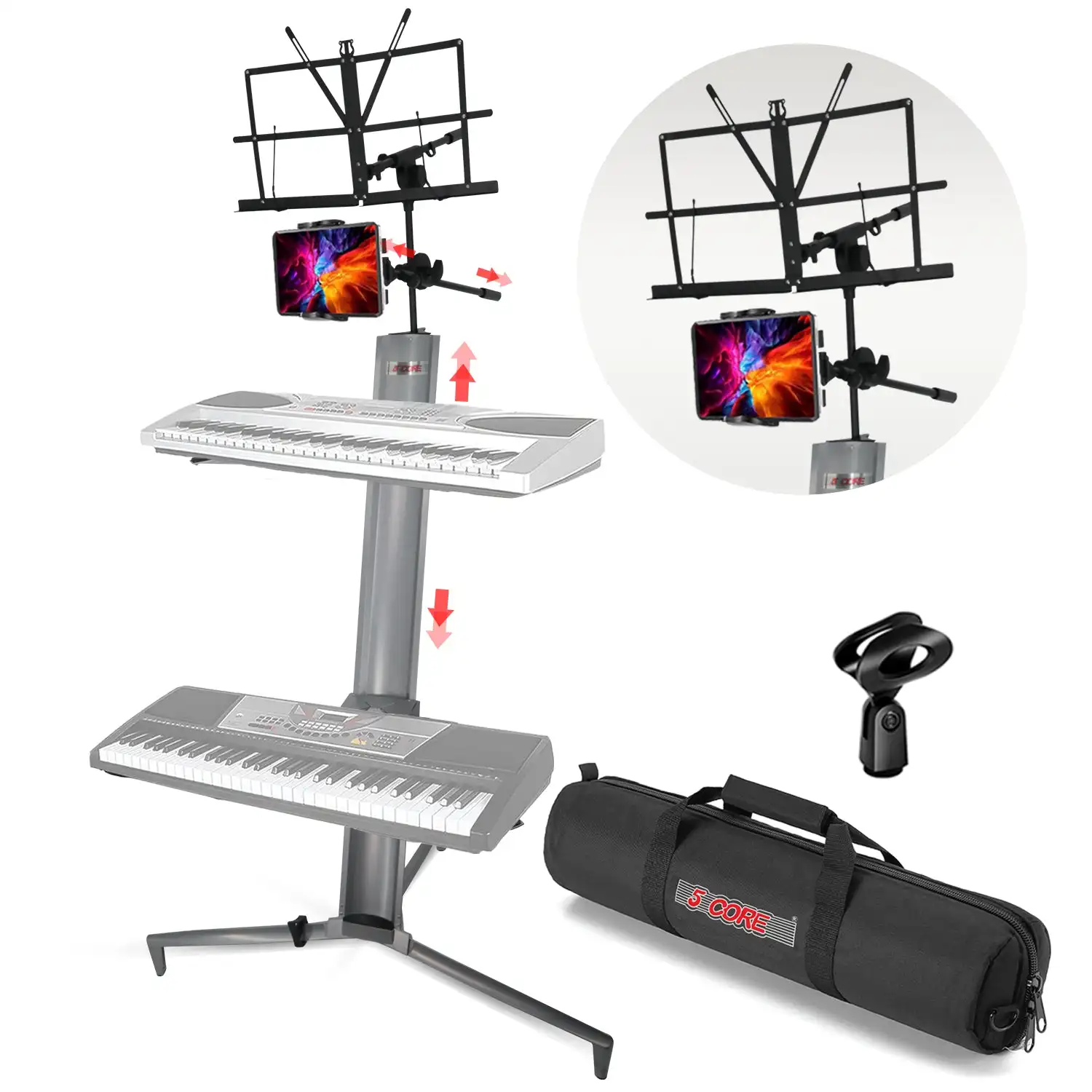 5 Core Keyboard Stand ZStyle Electric Piano Riser + Wheel KS C 2TD SLV AL