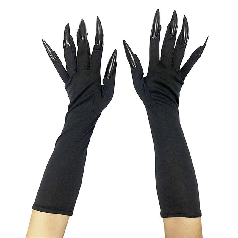 40cm Halloween Cosplay Compulsion Fashionable Personality Stretch Ghost Claw Red Black Long Nail Gloves Stage Performance Solid
