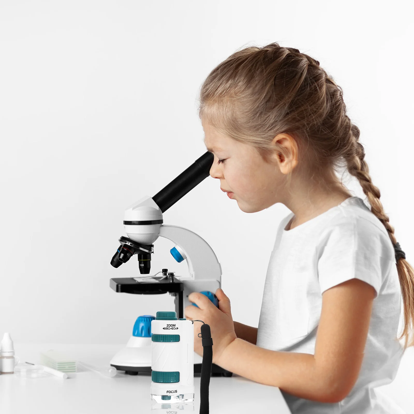 

1Set Portable Microscope Lightweight Plastic Simple Structure Kids Pocket Microscope for Science Experiment Early Learning