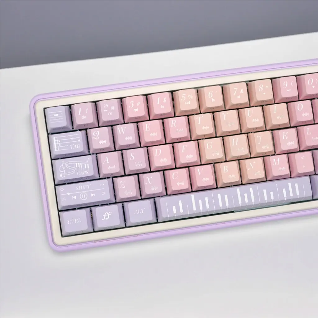 Pink purple music note keycap engraved side engraved five sides hot sublimation PBT mechanical keyboard magnetic axis customized