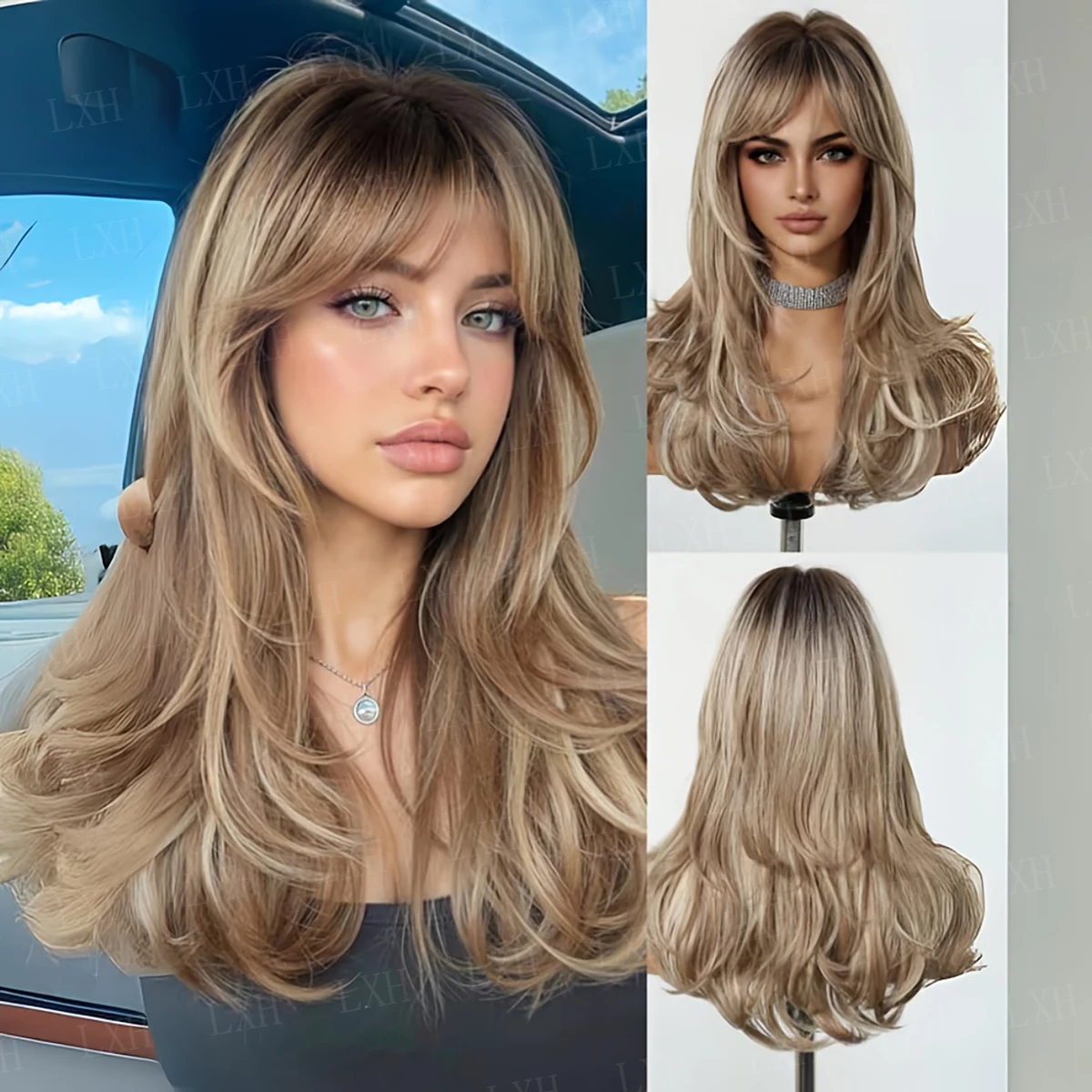 Glueless HD Lace Natural Wave 24Inch Women Ombre Blond Front Wig Hair Pre Plucked Transparent Lace Hair Wig
