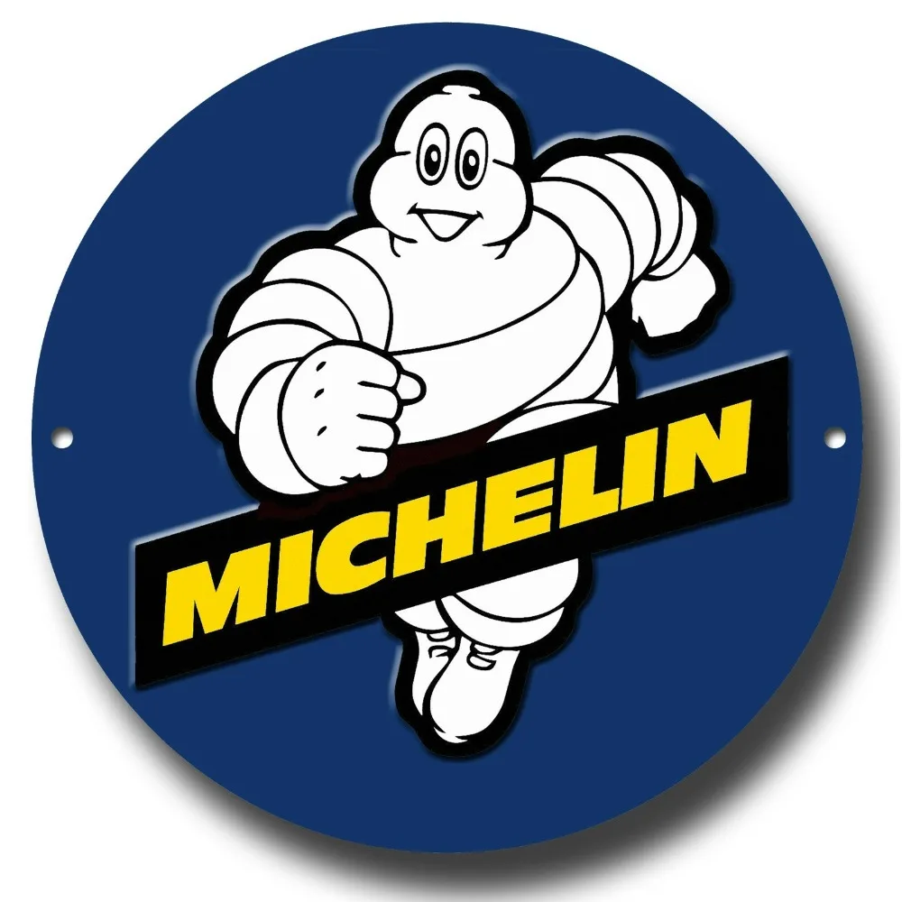 Panneau métallique rond classique Michelin Man, décor de grotte de Garage Man pour les passionnés d'auto