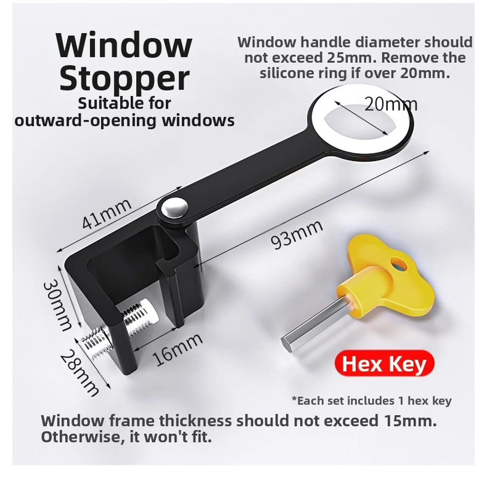 for child Safety Aluminum Alloy Window Lock with No Drill Installation for Outward Opening Casement and Silicone Protection