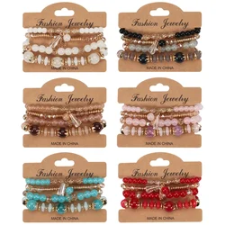 4Pcs Bohemian Glass Beads Bracelet Set For Women Fashion Tassel Charm Beaded Chain Bangle Wristband Female Fashion Jewelry