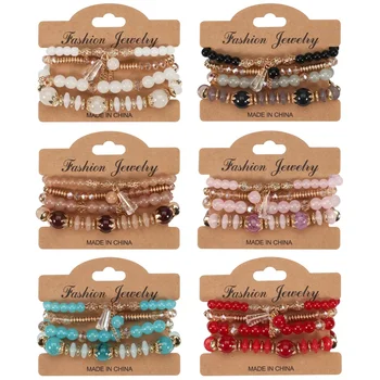4Pcs Bohemian Stackable Beaded Bracelets Set For Women Multilayered Glass Beads Stretch…