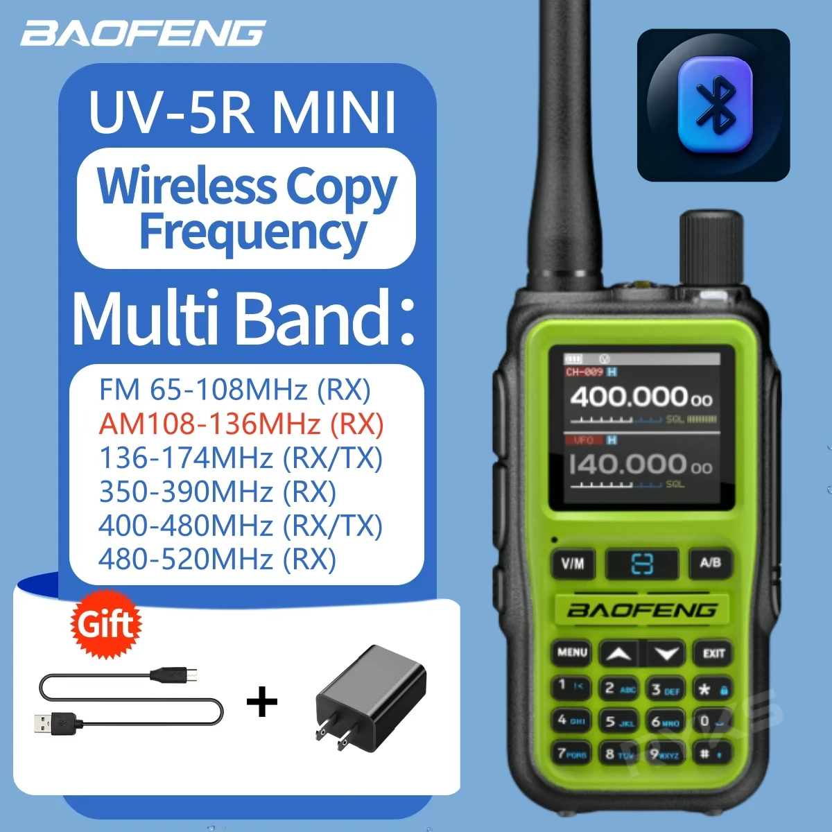 Powerful Baofeng Uv - 5R Mini Walkie Talkie With 2200Mah Bat