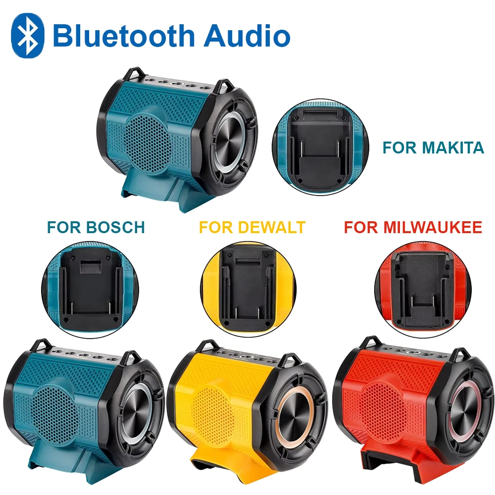 

Беспроводной Bluetooth-динамик, уличный портативный динамик для езды на велосипеде для Makita/Dewalt/Milwaukee/Bosch, 18 В, 20 В, литий-ионный аккумулятор